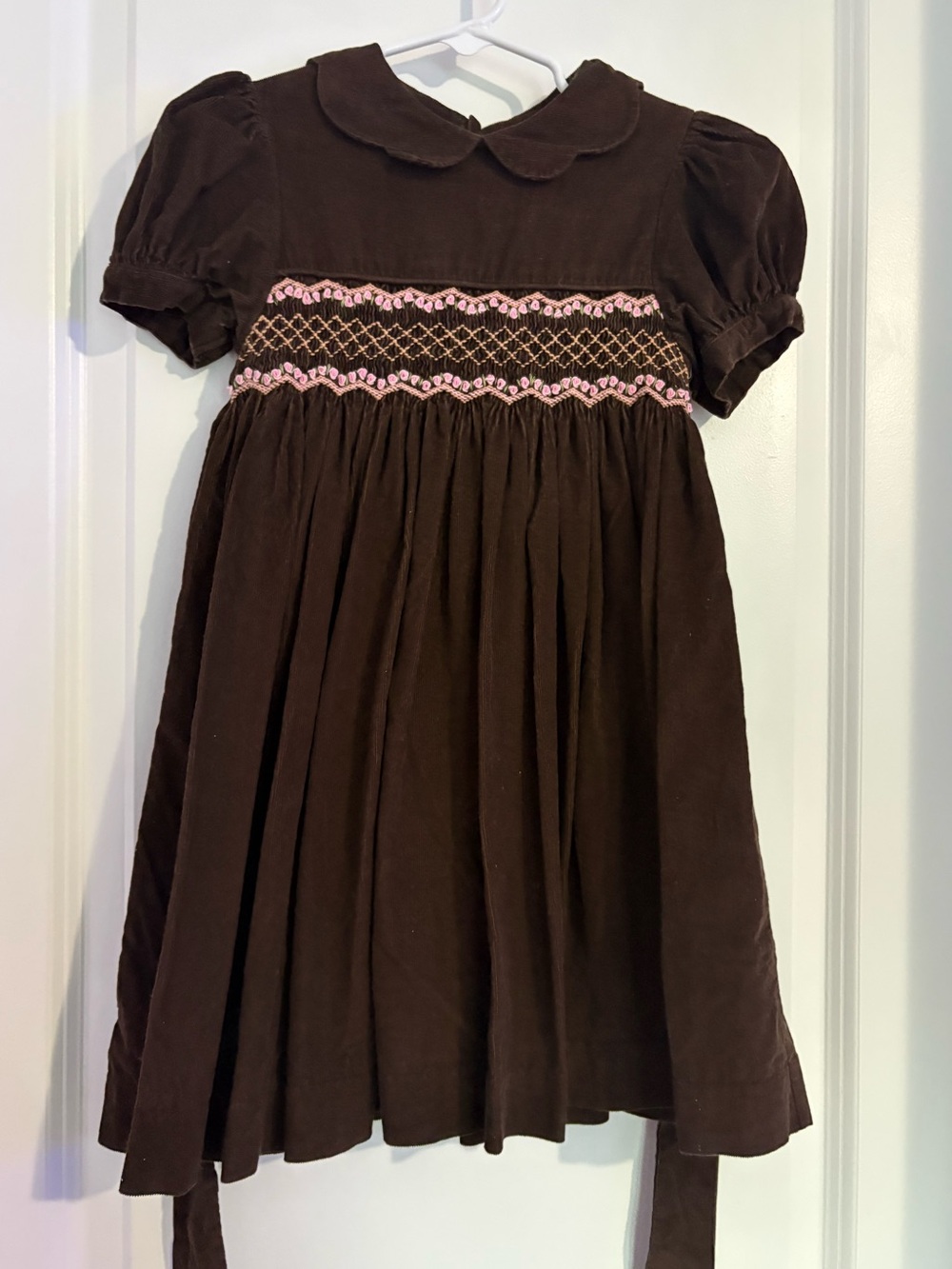 Vintage Y2K Chocolate Soup Brown Corduroy Hand Smocked Dress | 4T